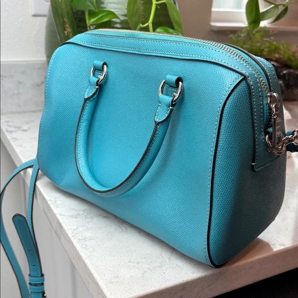 Coach: Rowan Satchel Signature Handbag Teal Viridian leather crossbody like new - Picture 4 of 12
